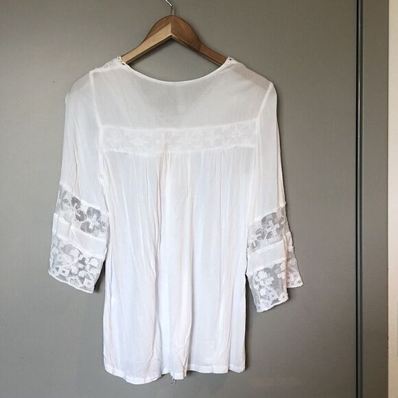 Maria Rello White Lace Boho Top Lace Up Neckline Womens Size Small Rayon - Picture 5 of 9